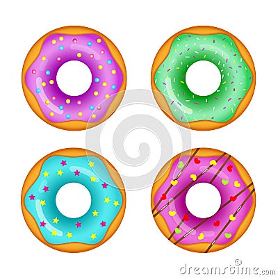 Set of realistic donuts with colored glaze Vector Illustration